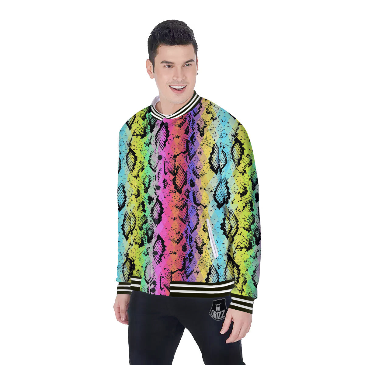 Snake Skin Psychedelic Print Baseball Jacket-grizzshop