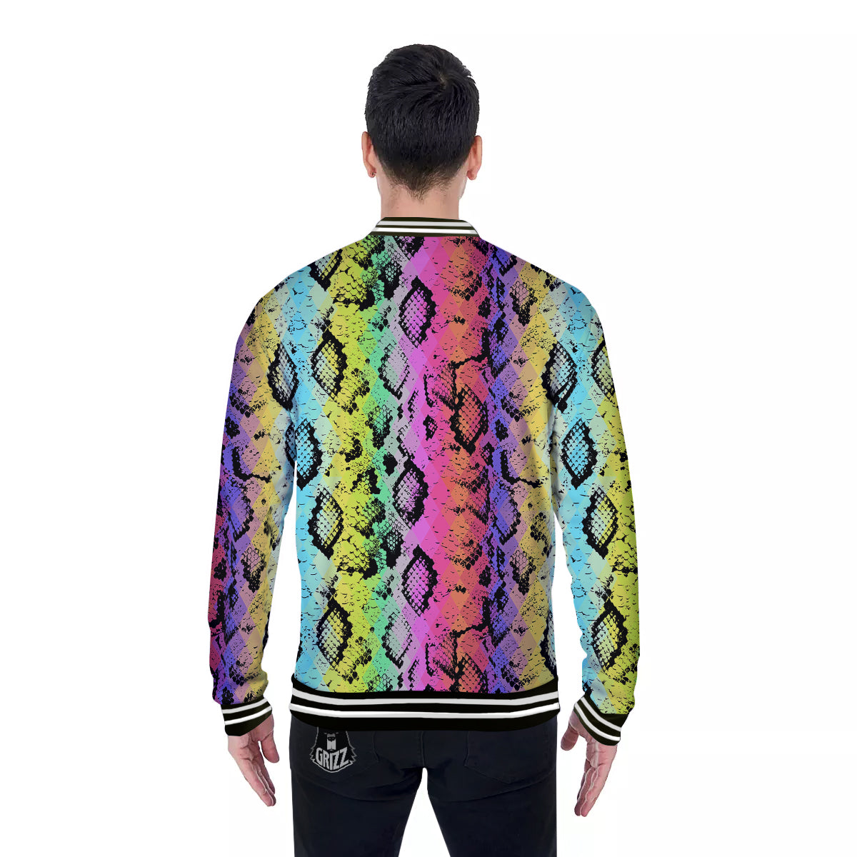 Snake Skin Psychedelic Print Baseball Jacket-grizzshop