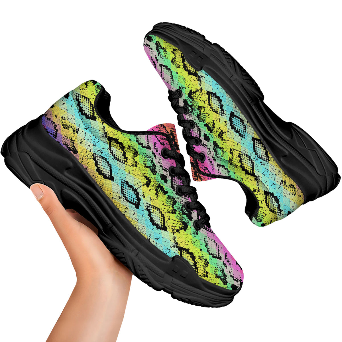 Snake Skin Psychedelic Print Black Chunky Shoes-grizzshop