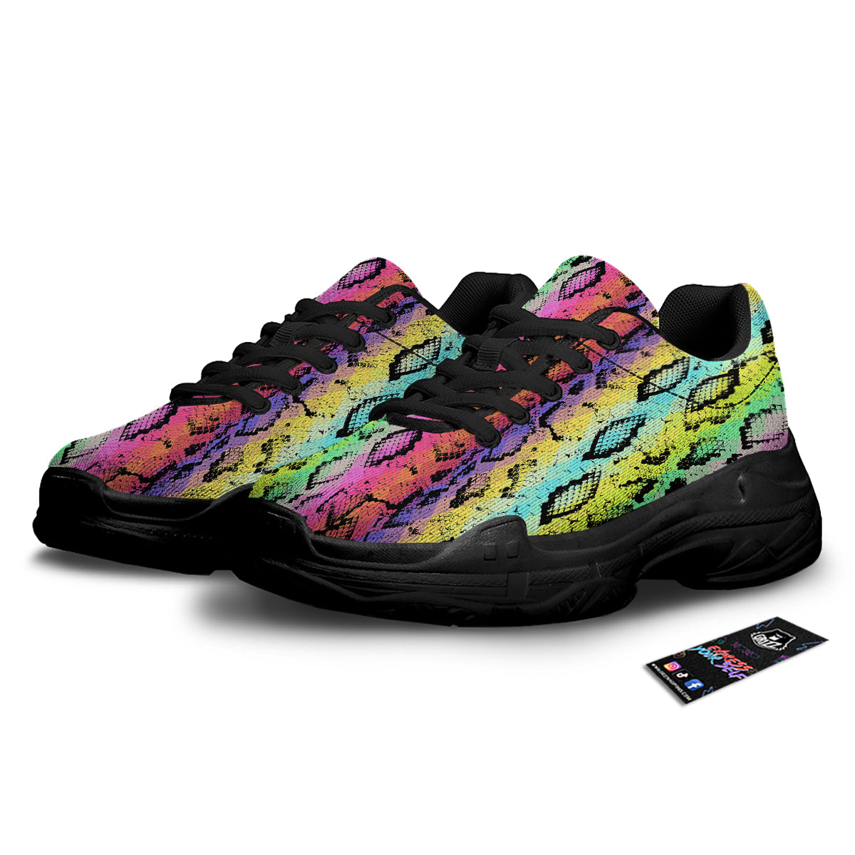 Snake Skin Psychedelic Print Black Chunky Shoes-grizzshop