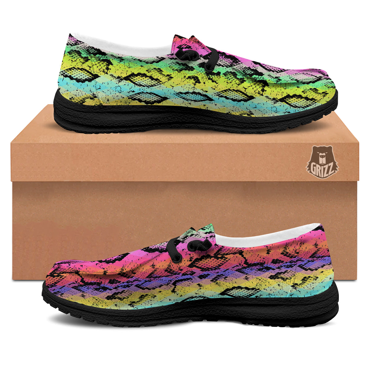 Snake Skin Psychedelic Print Black Loafers-grizzshop