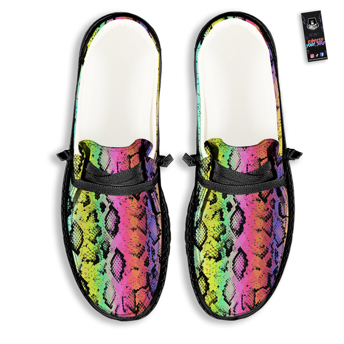 Snake Skin Psychedelic Print Black Loafers-grizzshop