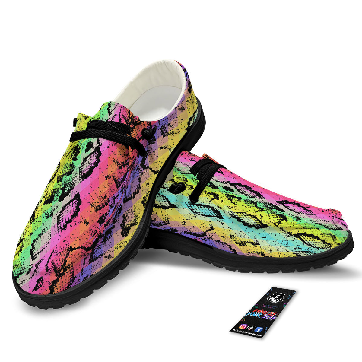 Snake Skin Psychedelic Print Black Loafers-grizzshop