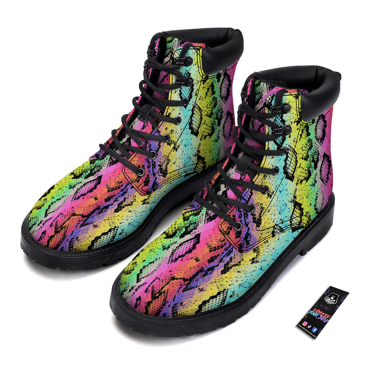 Snake Skin Psychedelic Print Boots-grizzshop