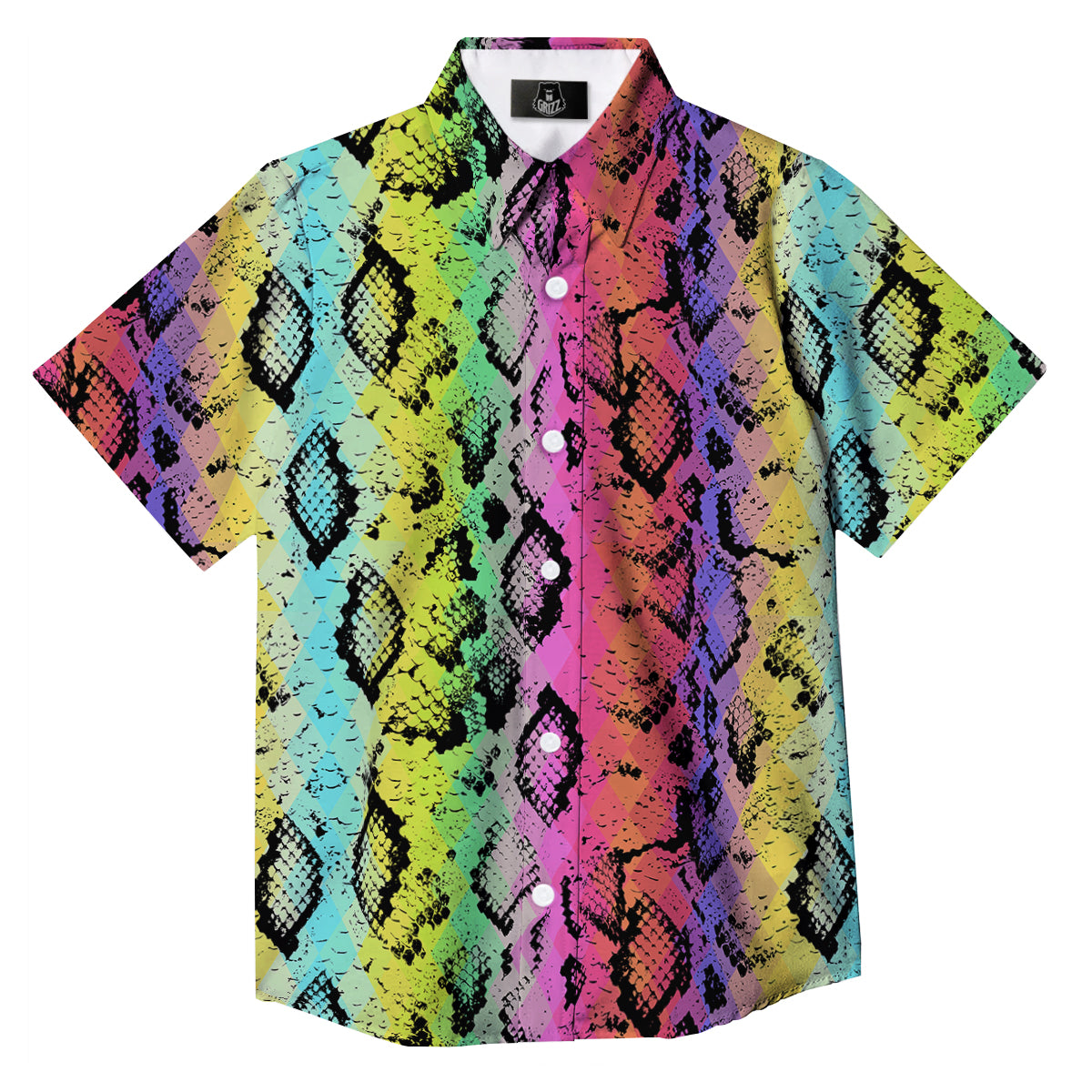 Snake Skin Psychedelic Print Button Up Shirt-grizzshop