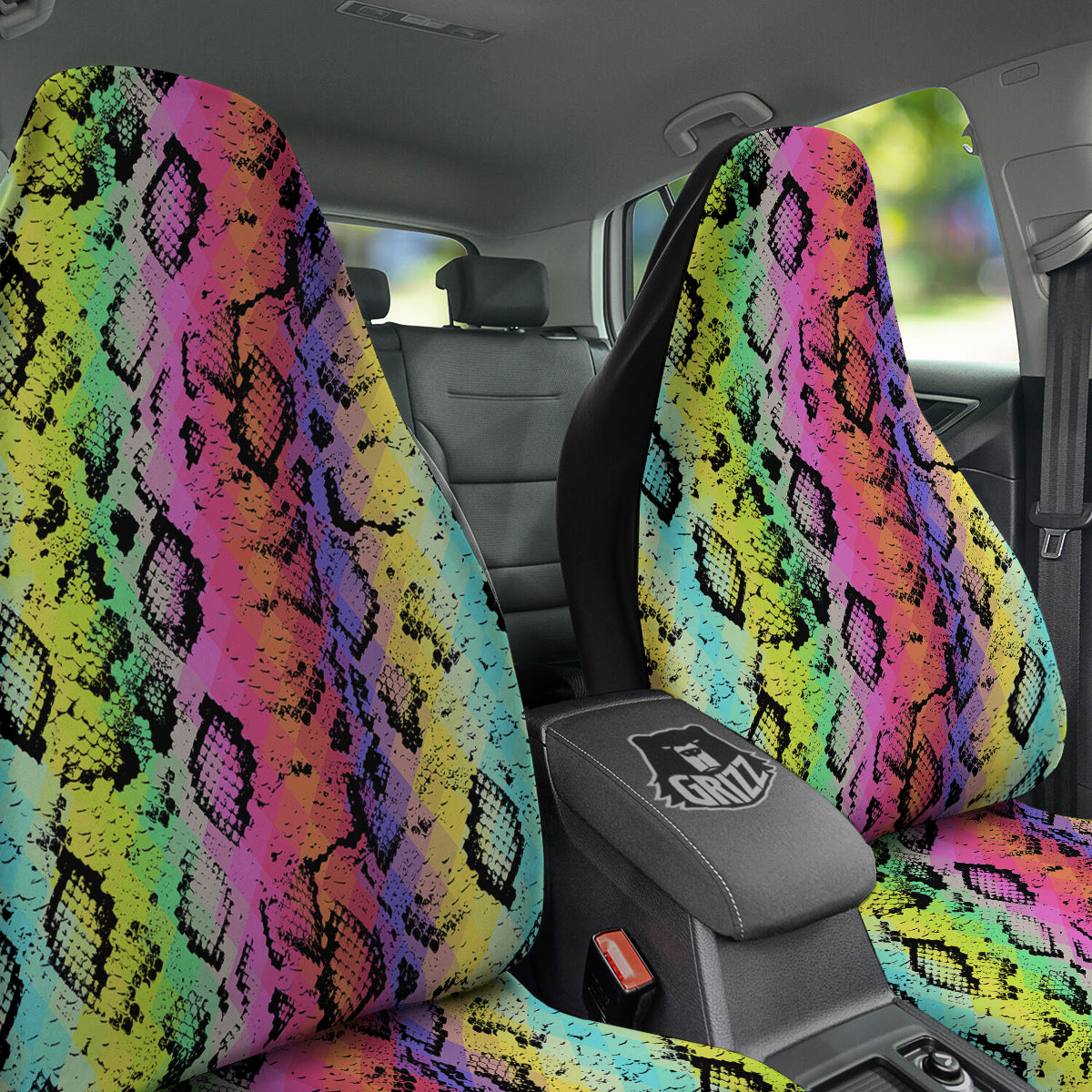 Snake Skin Psychedelic Print Car Seat Covers-grizzshop