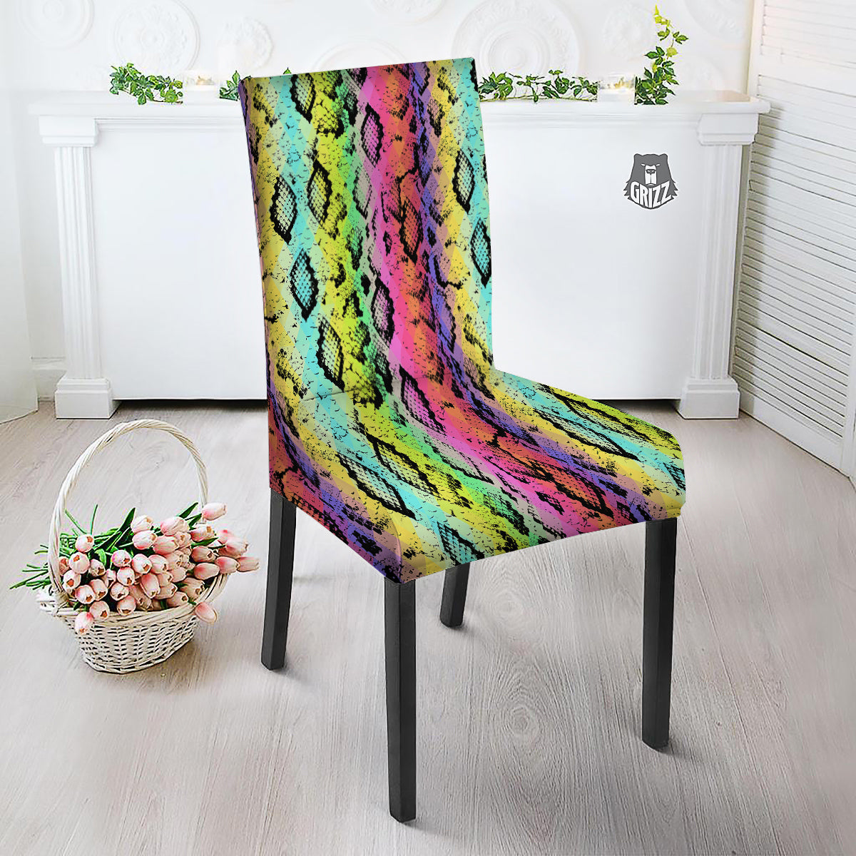 Snake Skin Psychedelic Print Dining Chair Slipcover-grizzshop