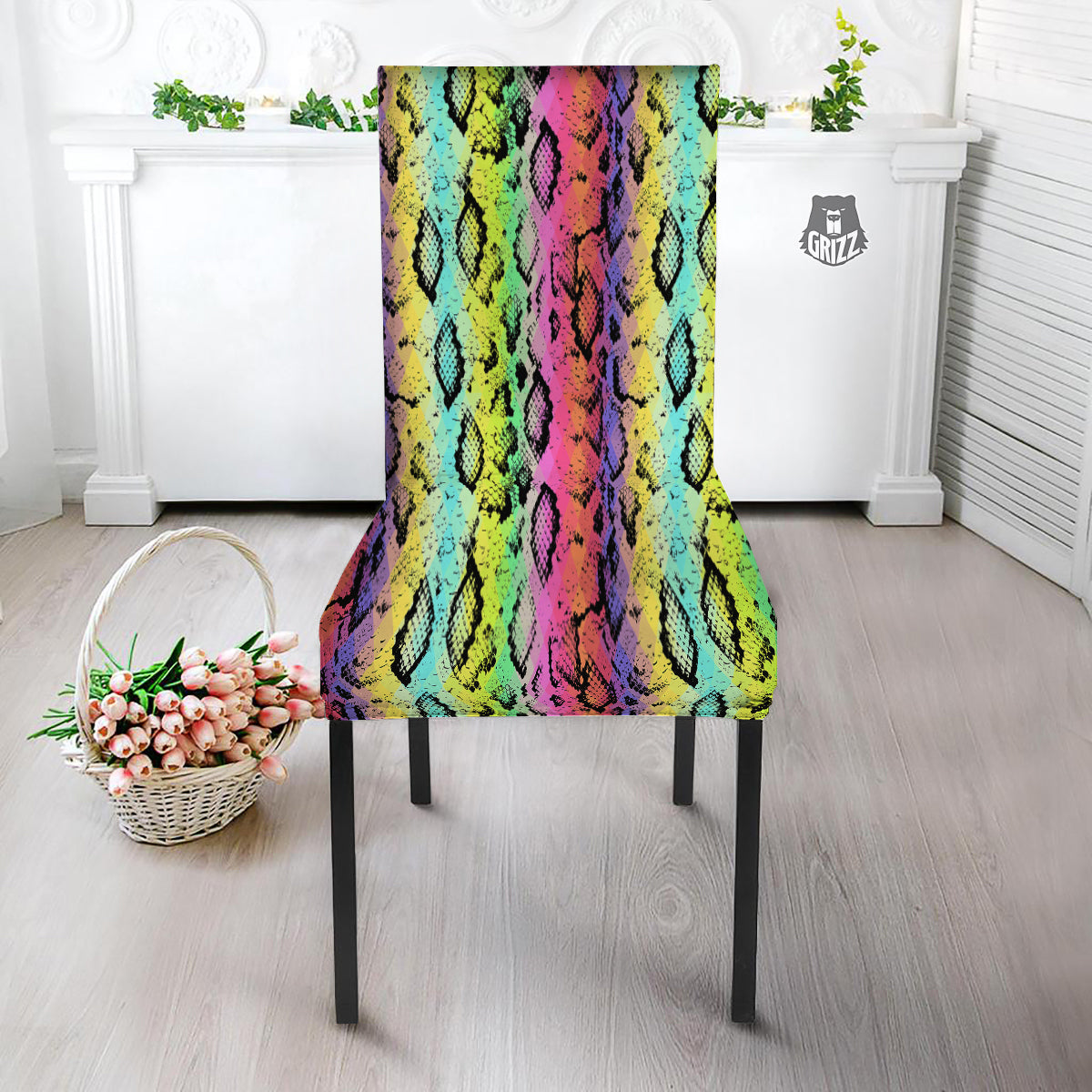Snake Skin Psychedelic Print Dining Chair Slipcover-grizzshop