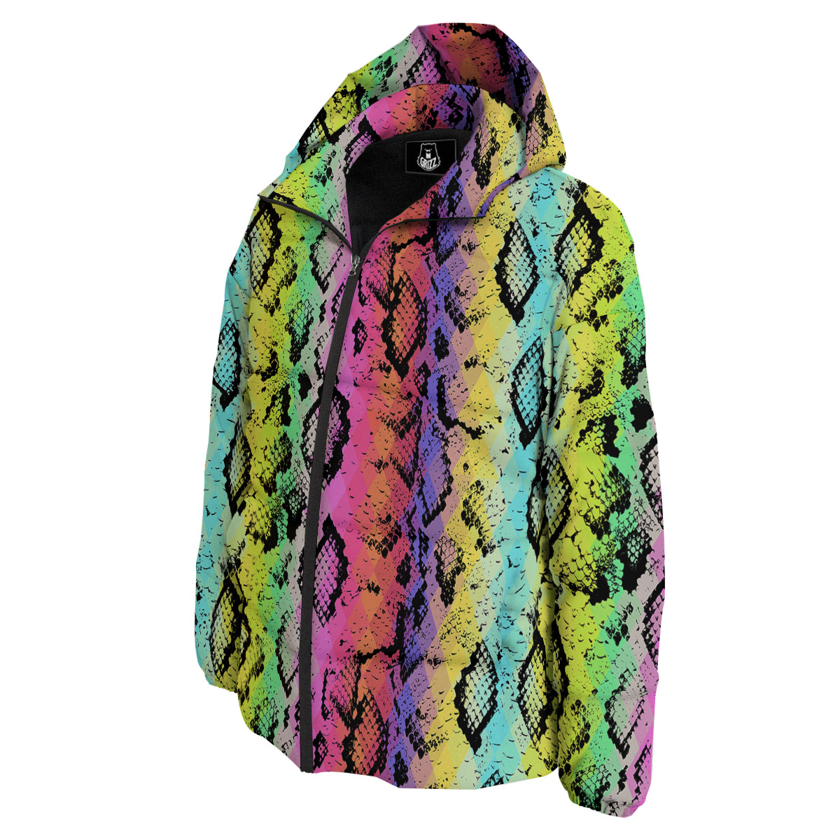 Snake Skin Psychedelic Print Down Jacket-grizzshop