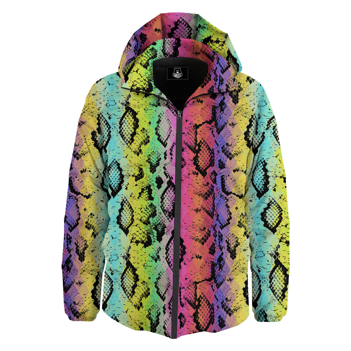 Snake Skin Psychedelic Print Down Jacket-grizzshop