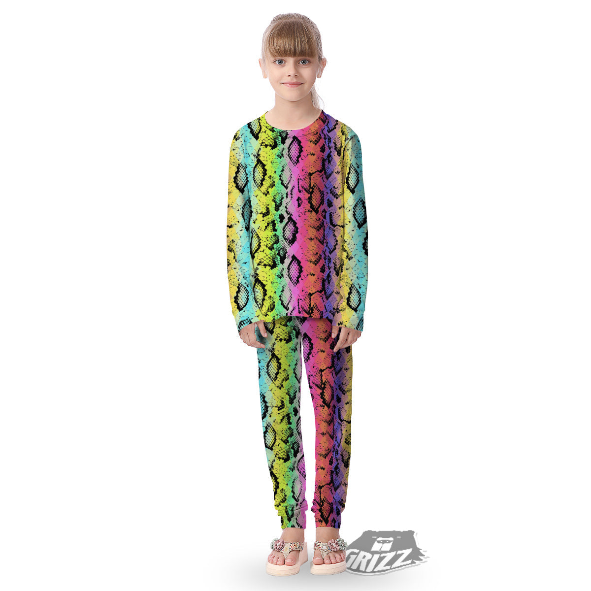 Snake Skin Psychedelic Print Kid's Pajamas-grizzshop