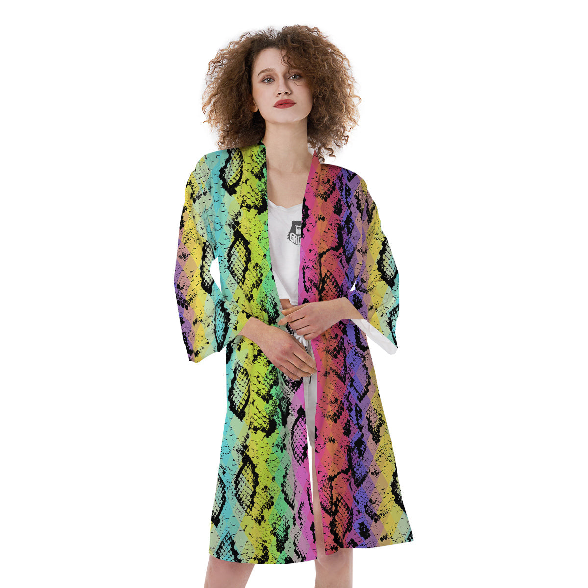 Snake Skin Psychedelic Print Kimono-grizzshop