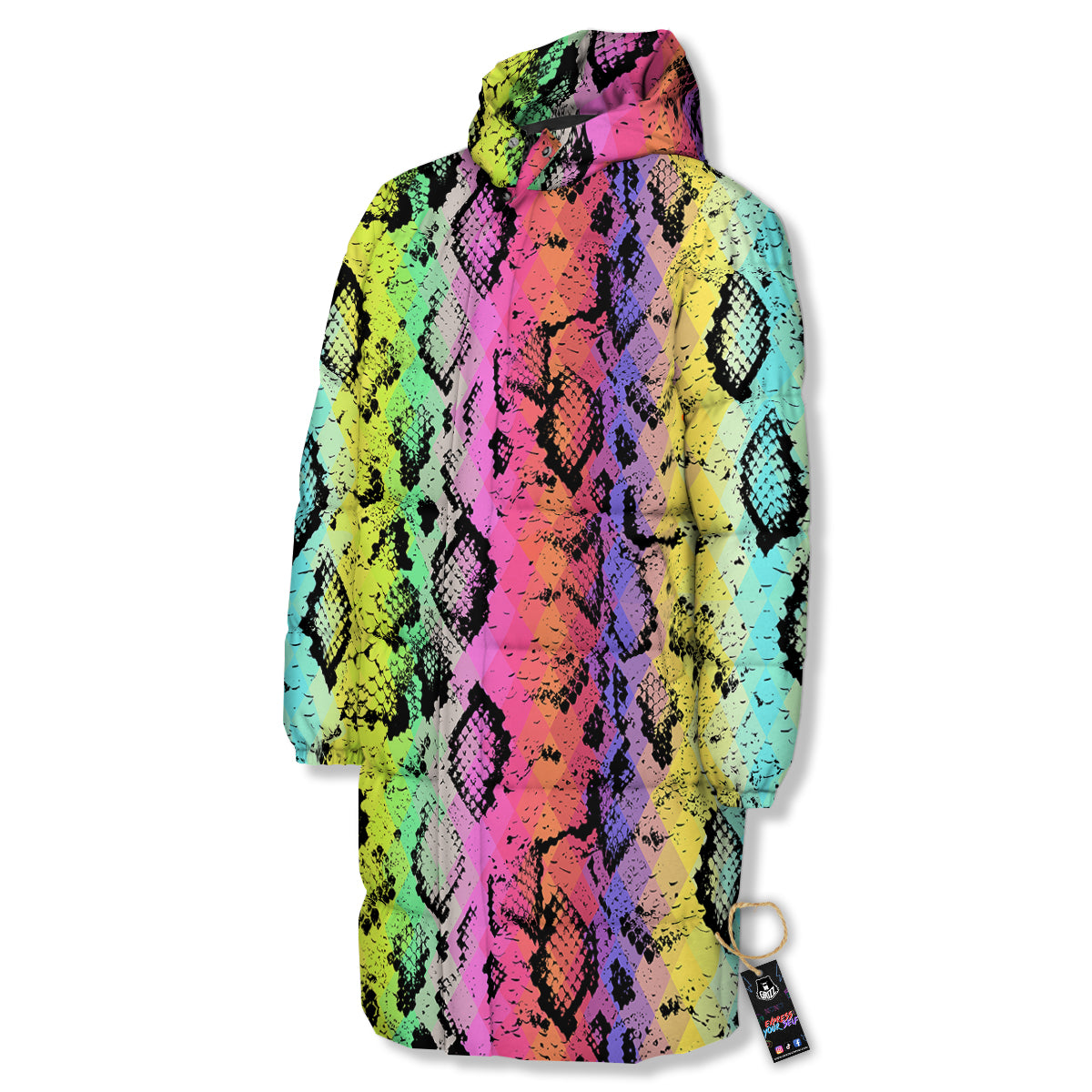 Snake Skin Psychedelic Print Long Down Jacket-grizzshop