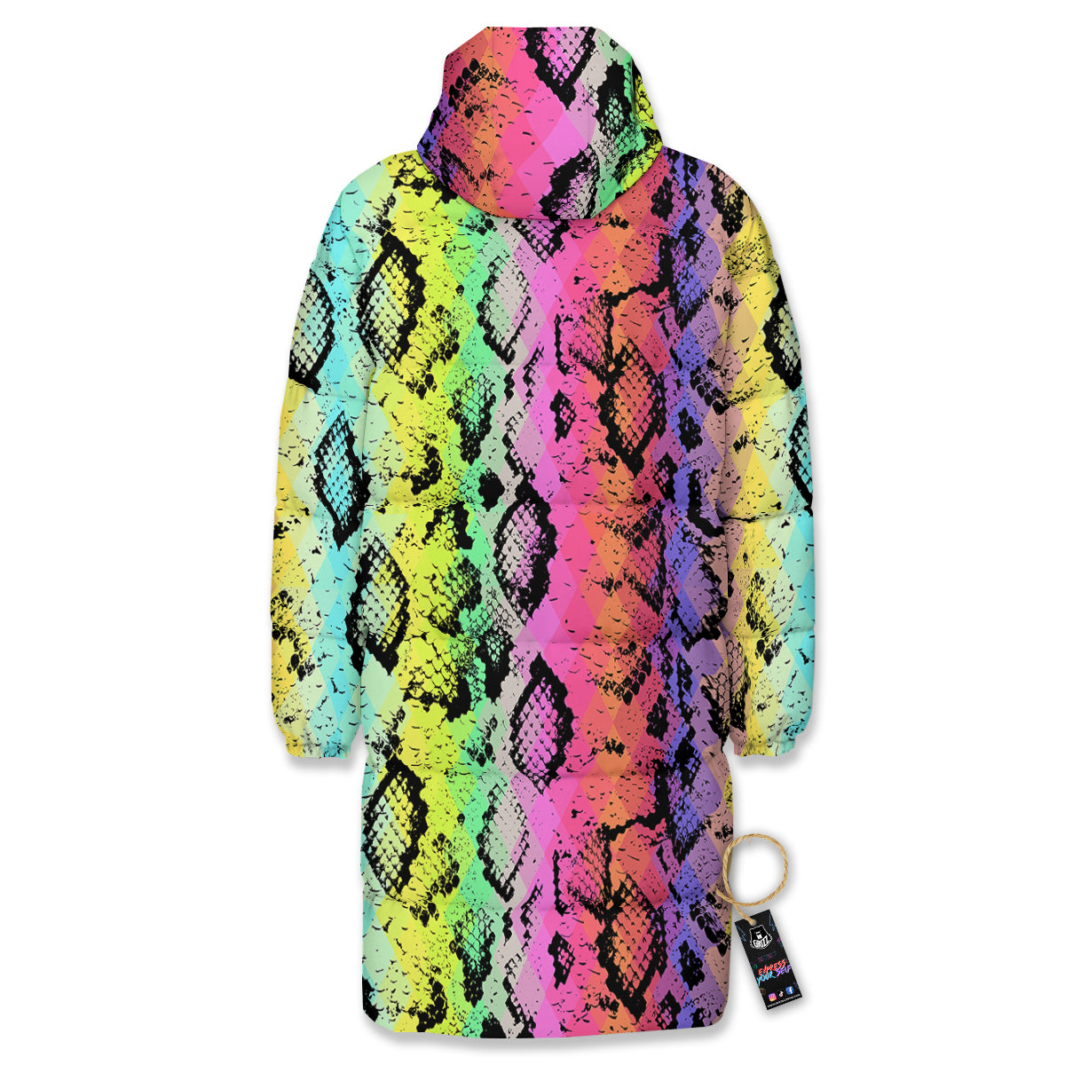 Snake Skin Psychedelic Print Long Down Jacket-grizzshop