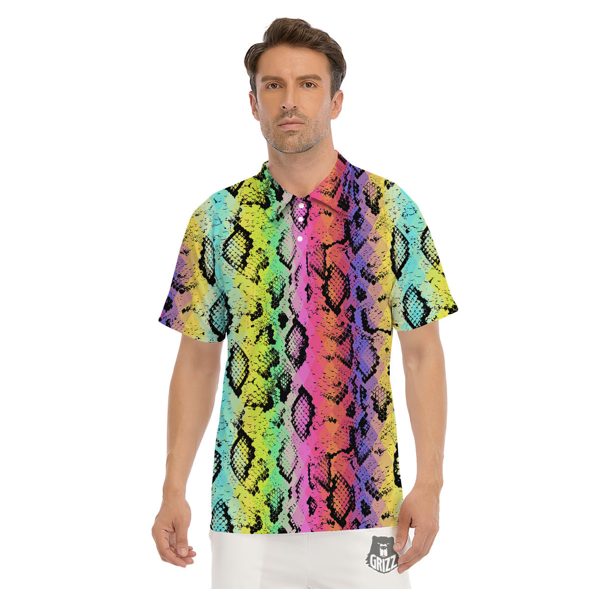 Snake Skin Psychedelic Print Men's Golf Shirts-grizzshop