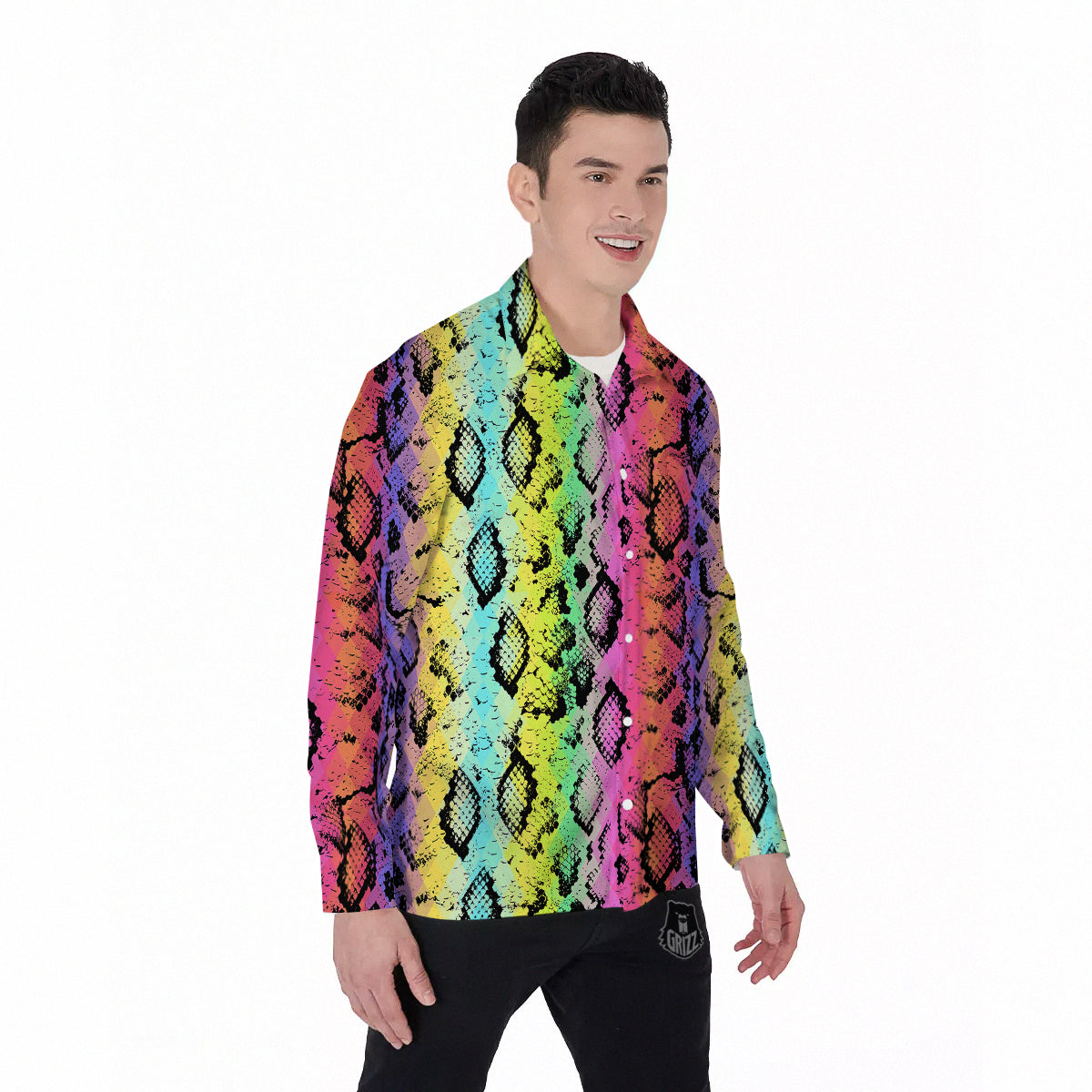 Snake Skin Psychedelic Print Men's Long Sleeve Shirts-grizzshop