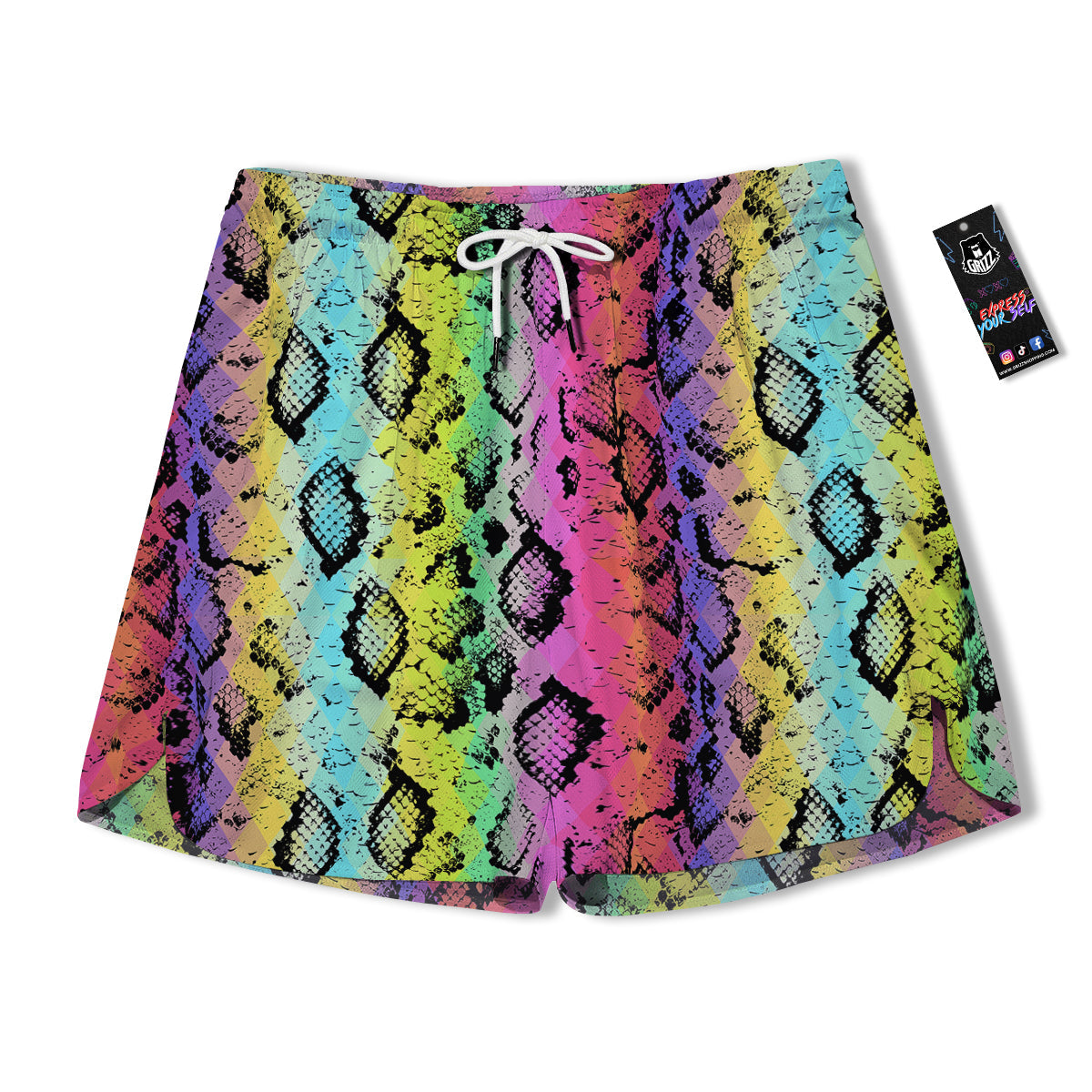 Snake Skin Psychedelic Print Men's Running Shorts-grizzshop