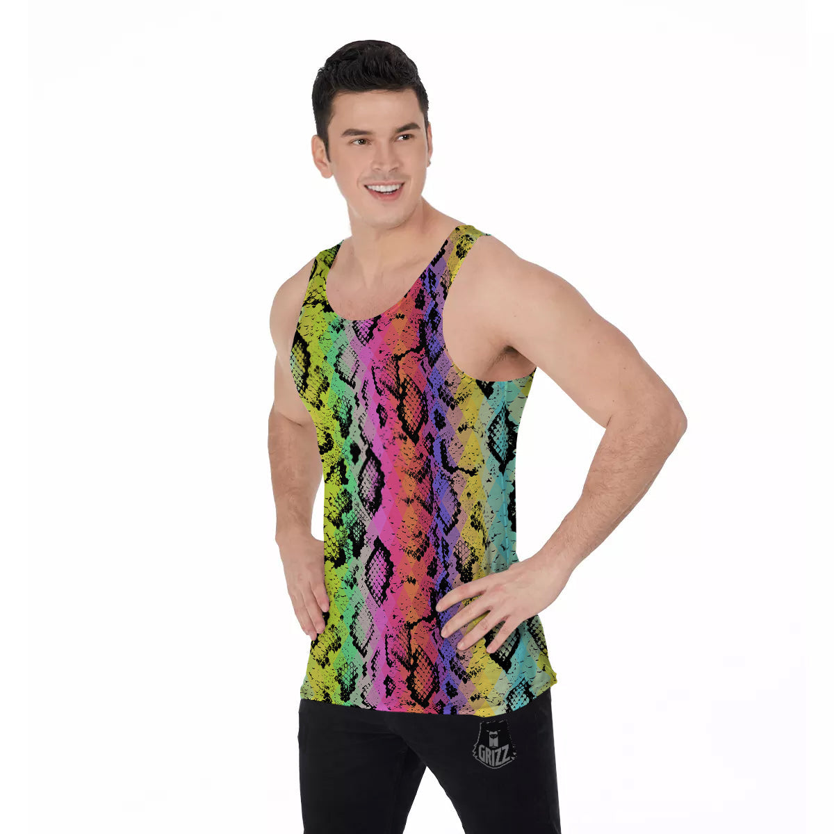 Snake Skin Psychedelic Print Men's Tank Top-grizzshop