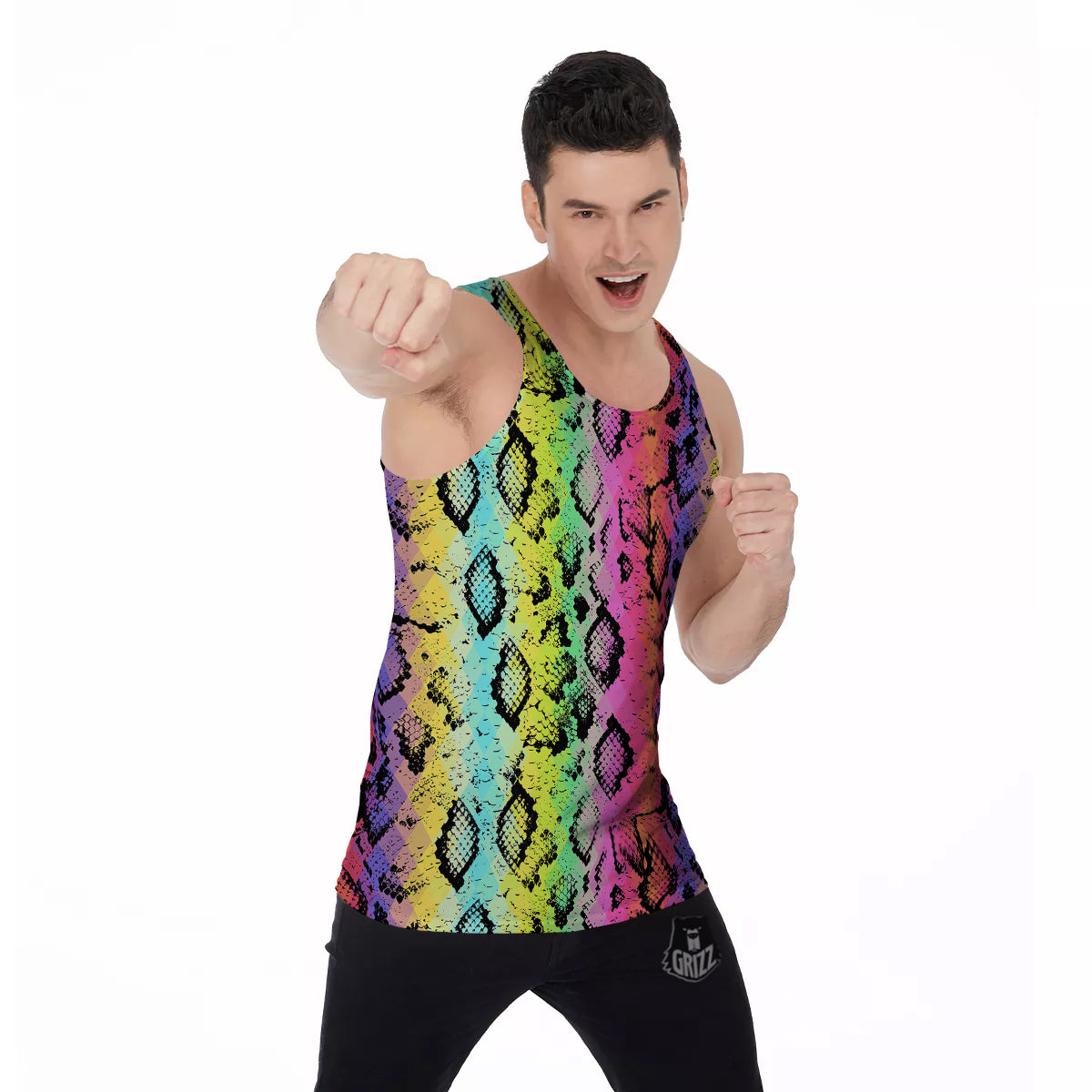 Snake Skin Psychedelic Print Men's Tank Top-grizzshop