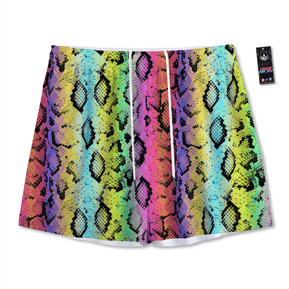 Striped Green Print Pattern Mesh Shorts