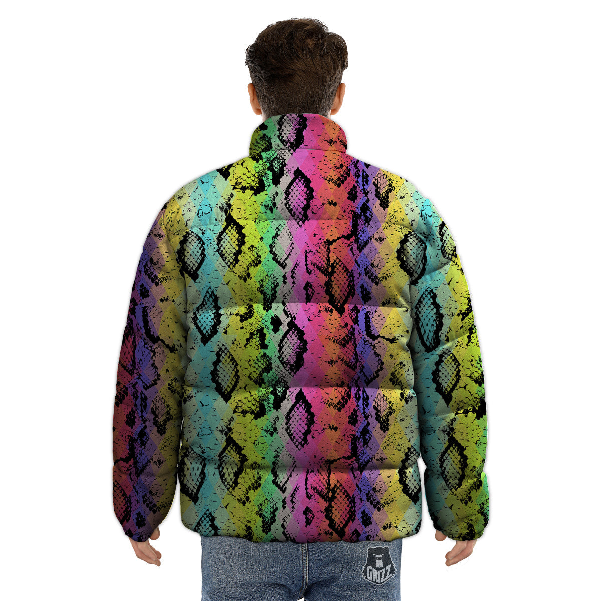 Snake Skin Psychedelic Print Puffer Jacket-grizzshop
