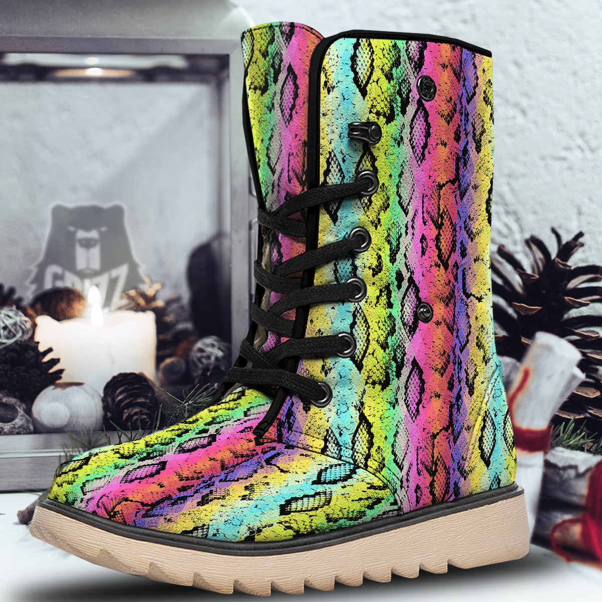 Snake Skin Psychedelic Print Snow Boots-grizzshop