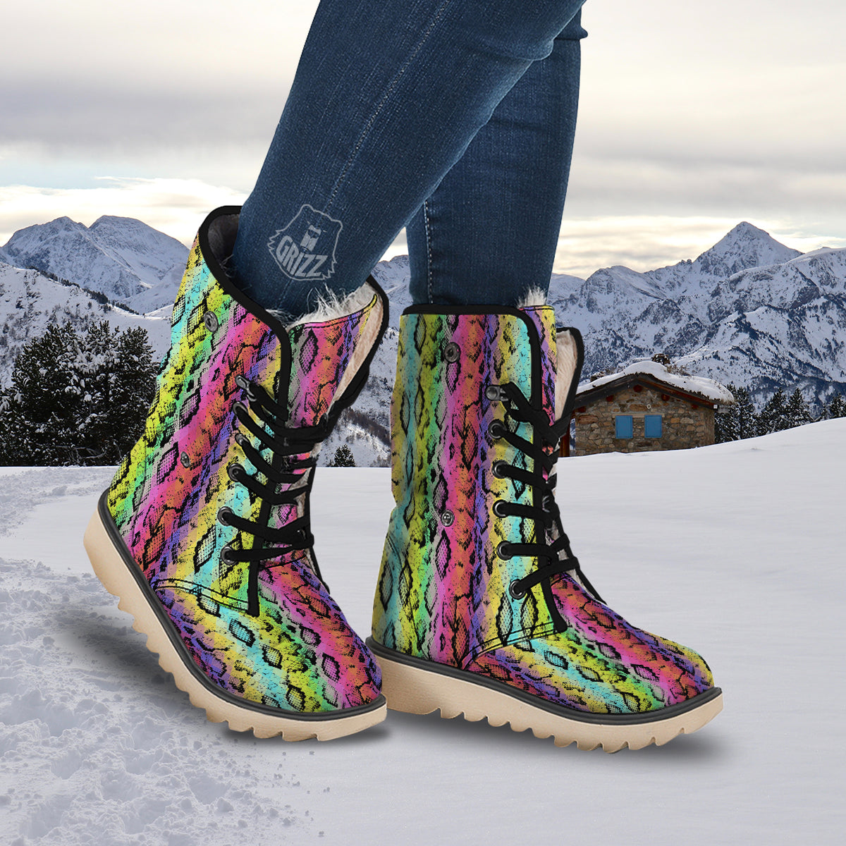Snake Skin Psychedelic Print Snow Boots-grizzshop