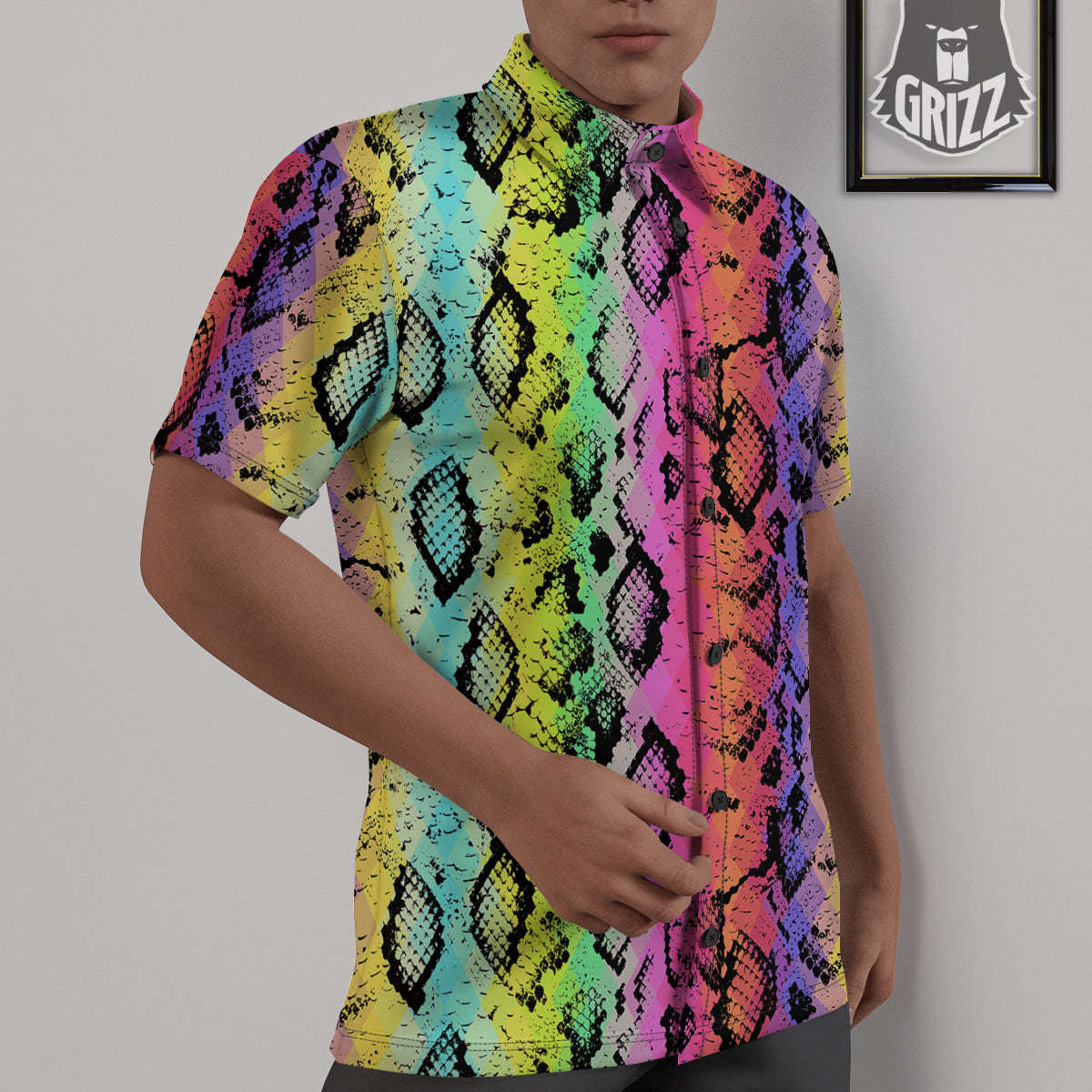 Snake Skin Psychedelic Print Untucked Shirts-grizzshop