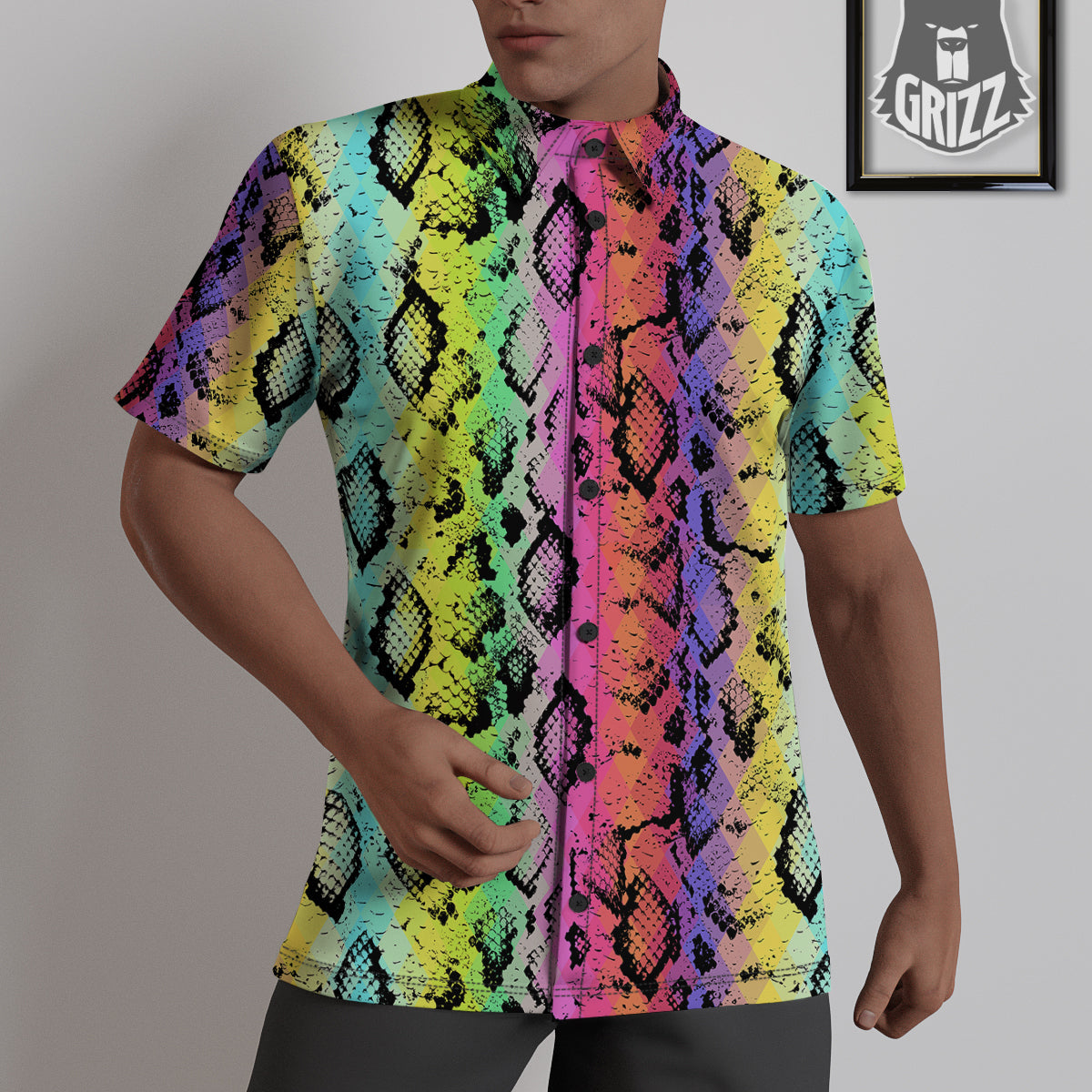 Snake Skin Psychedelic Print Untucked Shirts-grizzshop