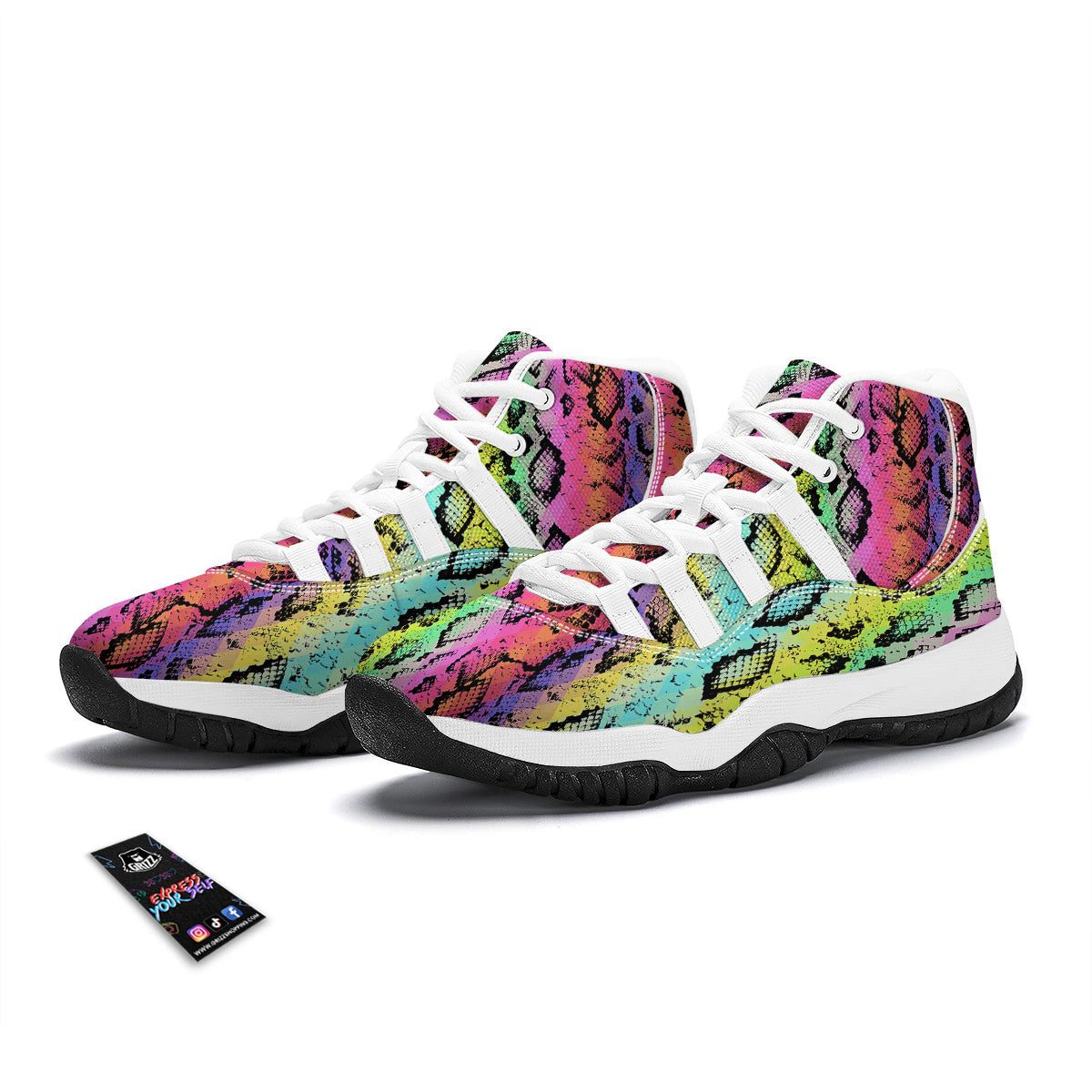 Snake Skin Psychedelic Print White Bball Shoes-grizzshop