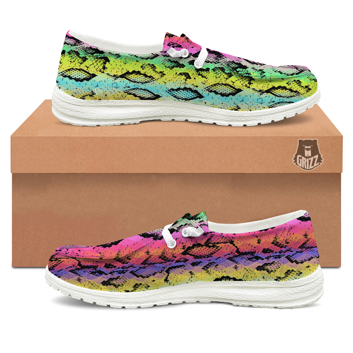 Snake Skin Psychedelic Print White Loafers-grizzshop