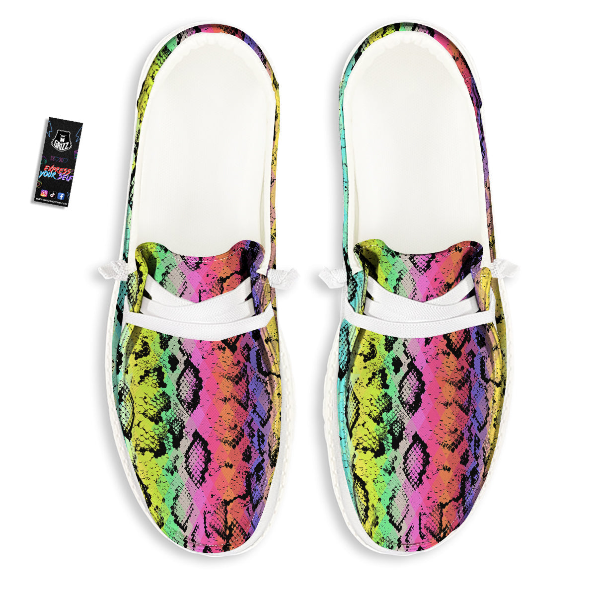 Snake Skin Psychedelic Print White Loafers-grizzshop