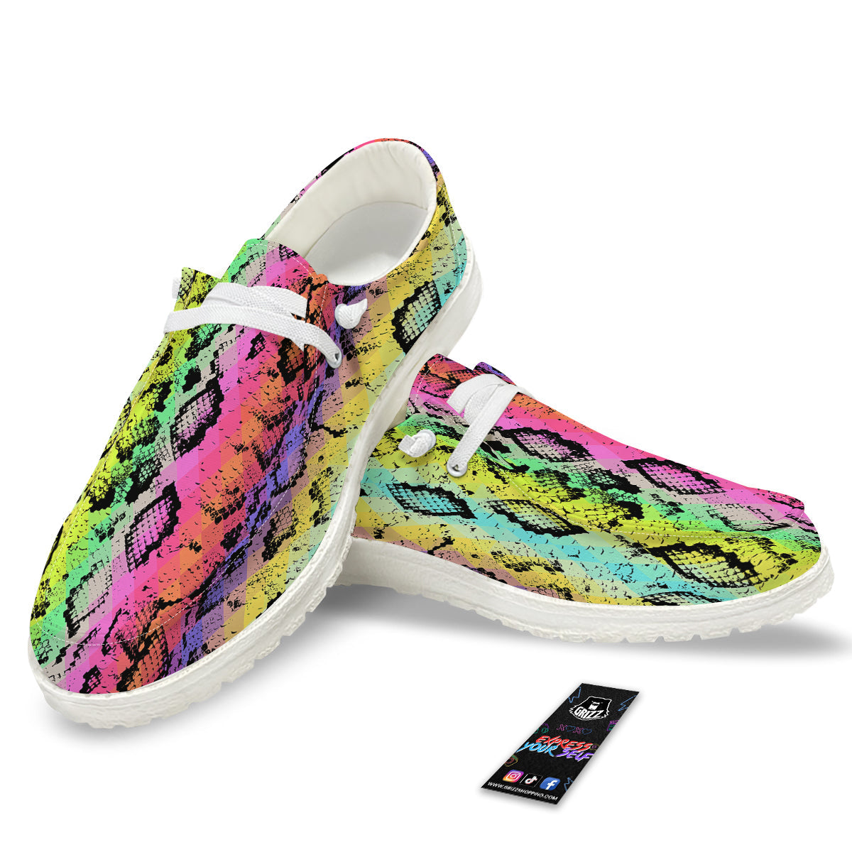 Snake Skin Psychedelic Print White Loafers-grizzshop