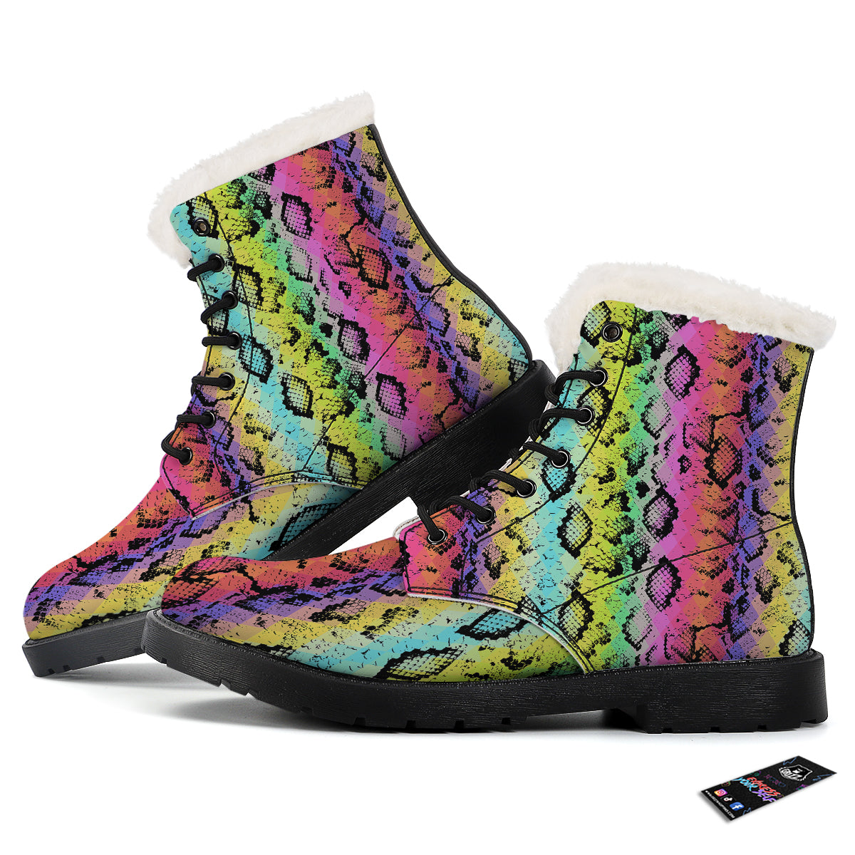 Snake Skin Psychedelic Print Winter Boots-grizzshop