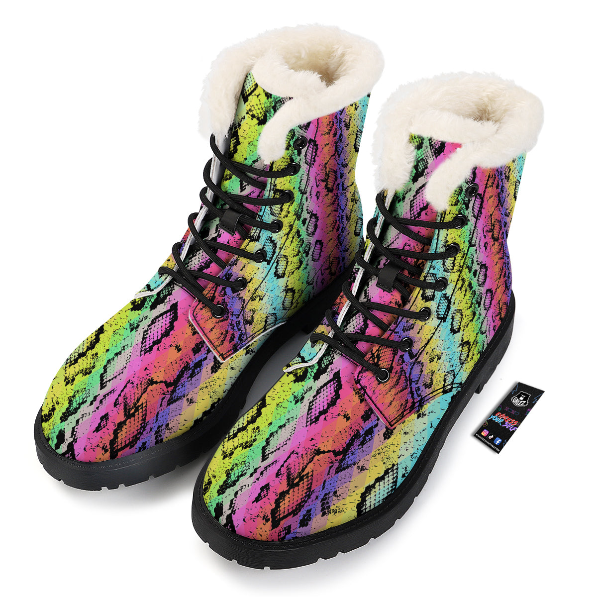 Snake Skin Psychedelic Print Winter Boots-grizzshop