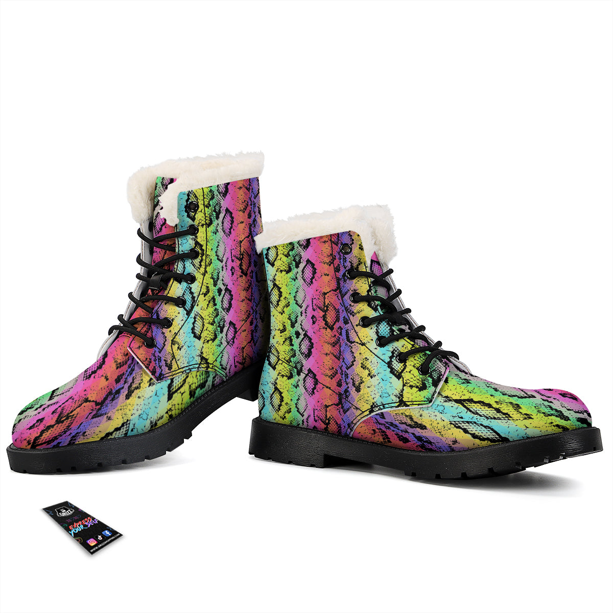 Snake Skin Psychedelic Print Winter Boots-grizzshop