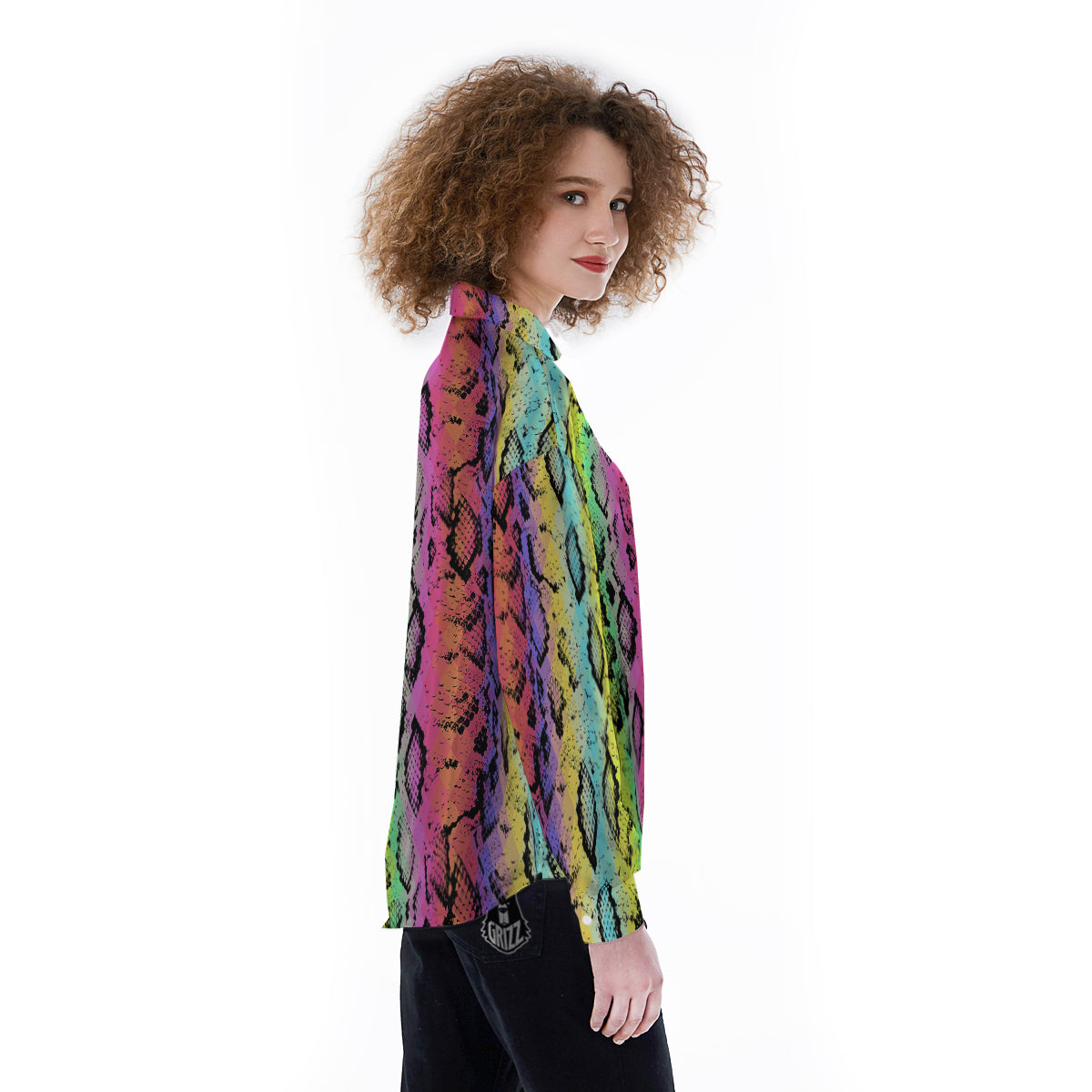Snake Skin Psychedelic Print Women's Long Sleeve Shirts-grizzshop