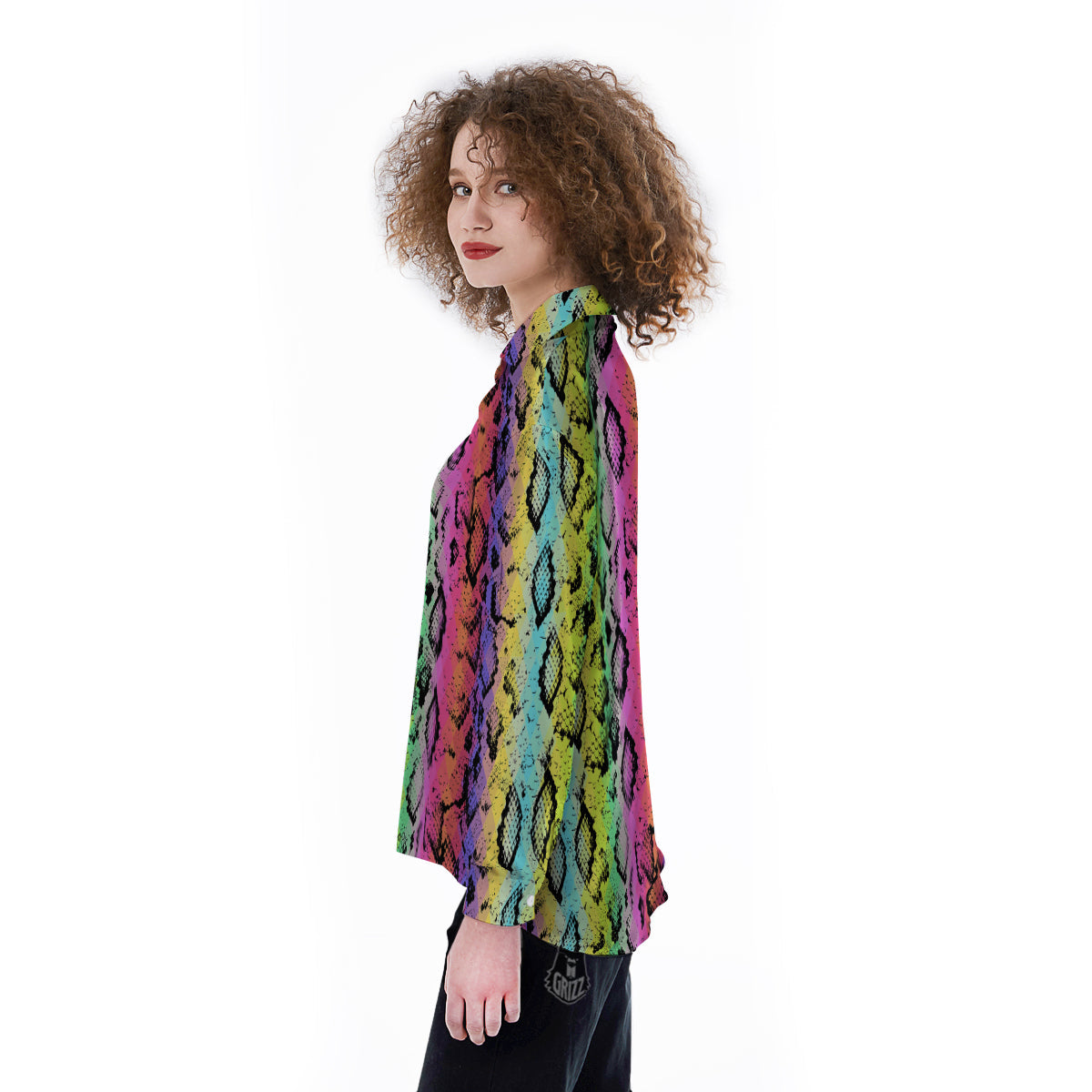 Snake Skin Psychedelic Print Women's Long Sleeve Shirts-grizzshop
