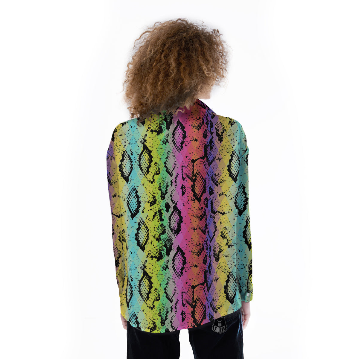 Snake Skin Psychedelic Print Women's Long Sleeve Shirts-grizzshop