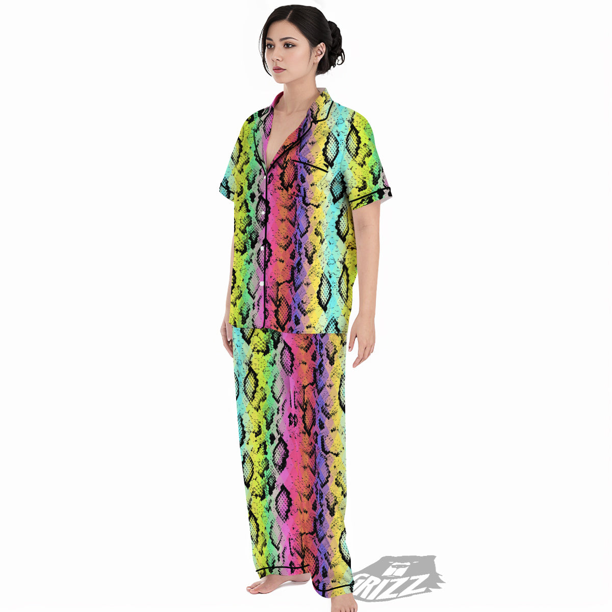 Snake Skin Psychedelic Print Women's Pajamas Set-grizzshop