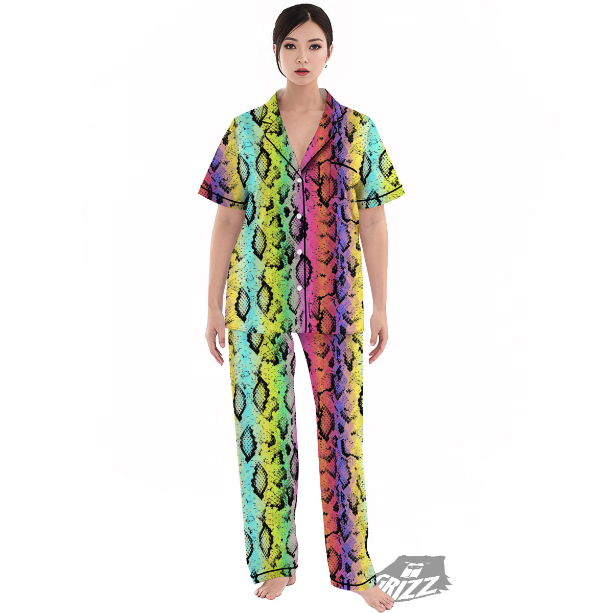 Snake Skin Psychedelic Print Women's Pajamas Set-grizzshop
