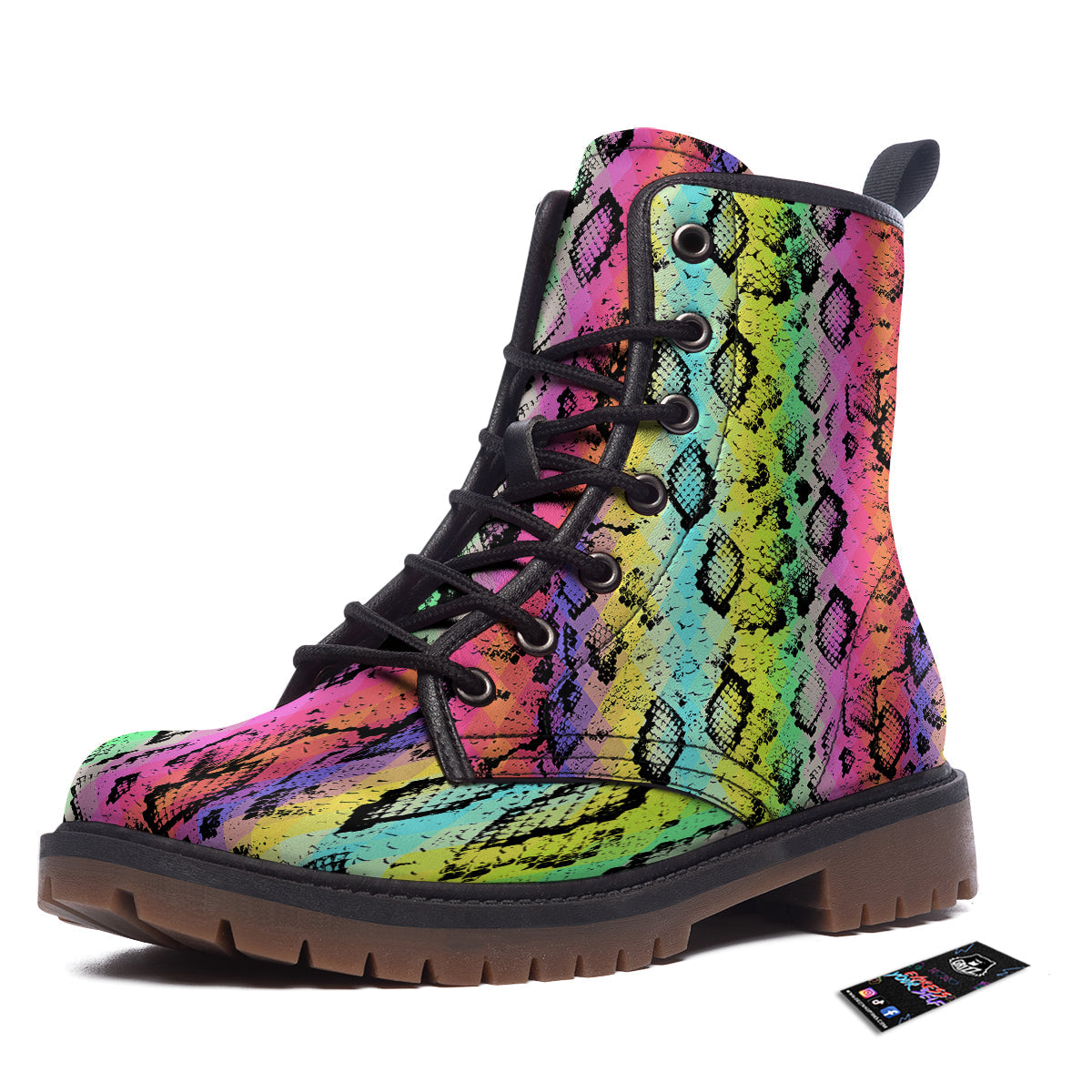 Snake Skin Psychedelic Print Work Boots-grizzshop