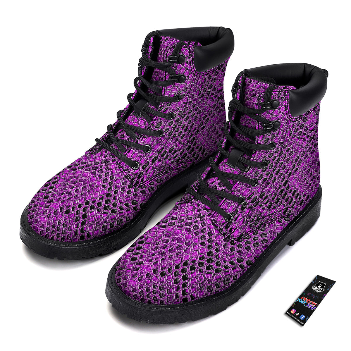 Snake Skin Purple Print Boots-grizzshop