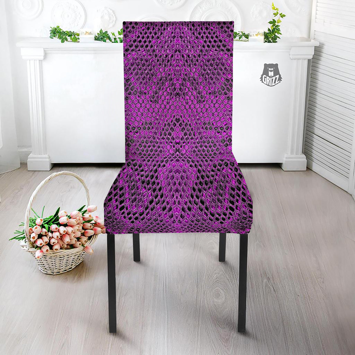 Snake Skin Purple Print Dining Chair Slipcover-grizzshop