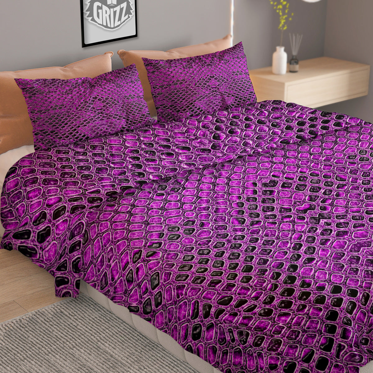 Snake Skin Purple Print Duvet Cover Bedding Set