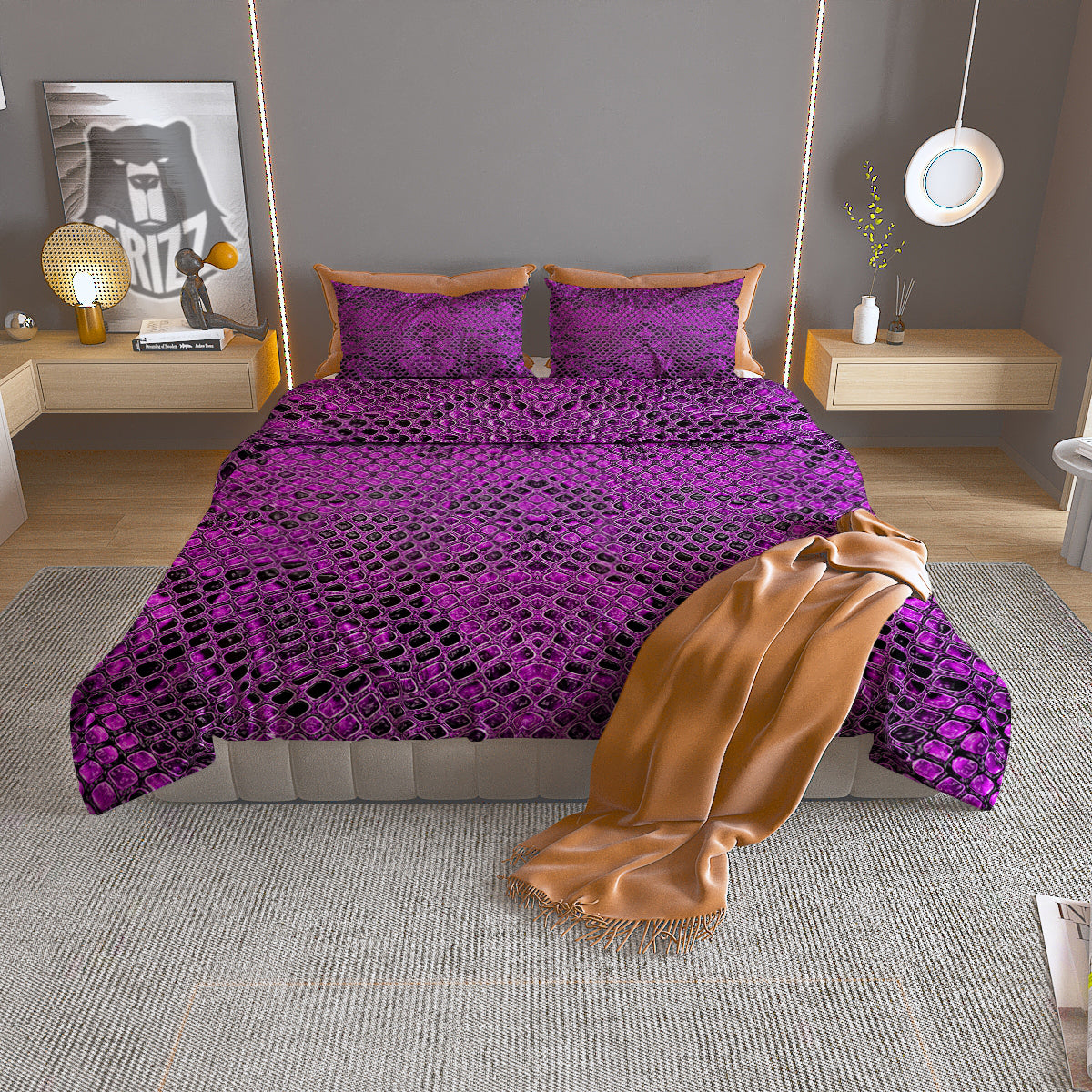 Snake Skin Purple Print Duvet Cover Bedding Set