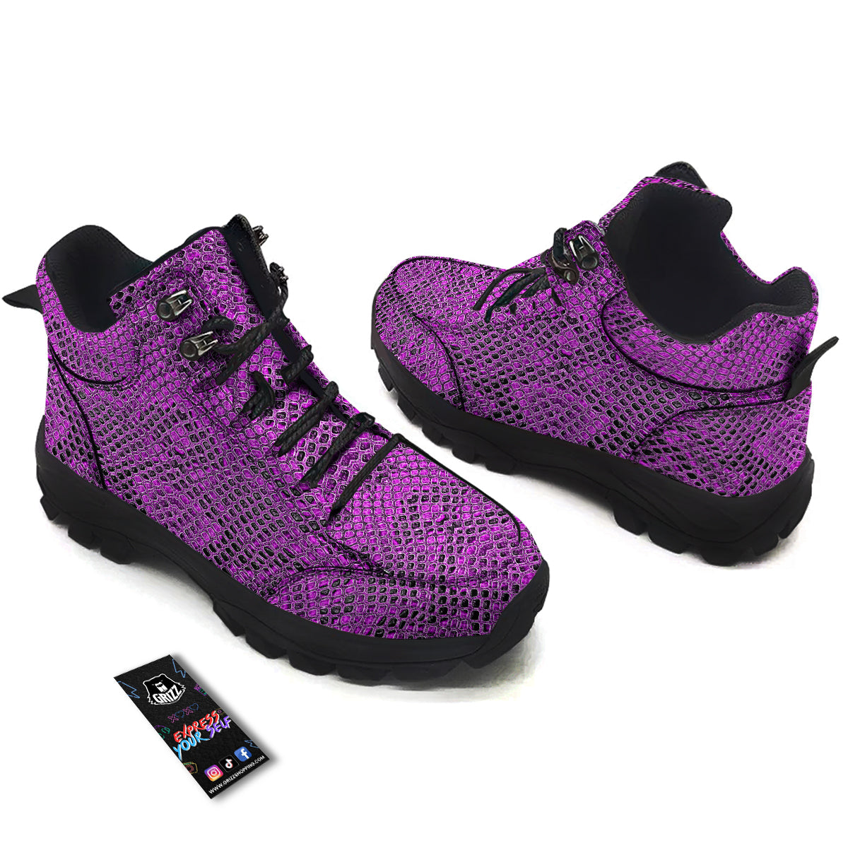 Snake Skin Purple Print Hiking Shoes-grizzshop