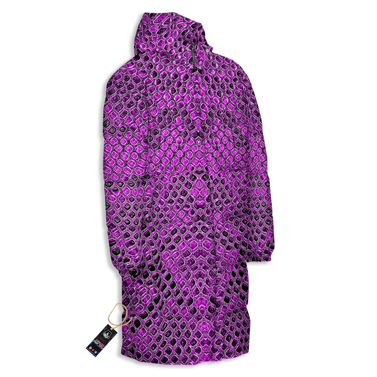 Snake Skin Purple Print Long Down Jacket-grizzshop