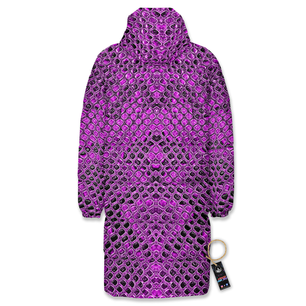 Snake Skin Purple Print Long Down Jacket-grizzshop
