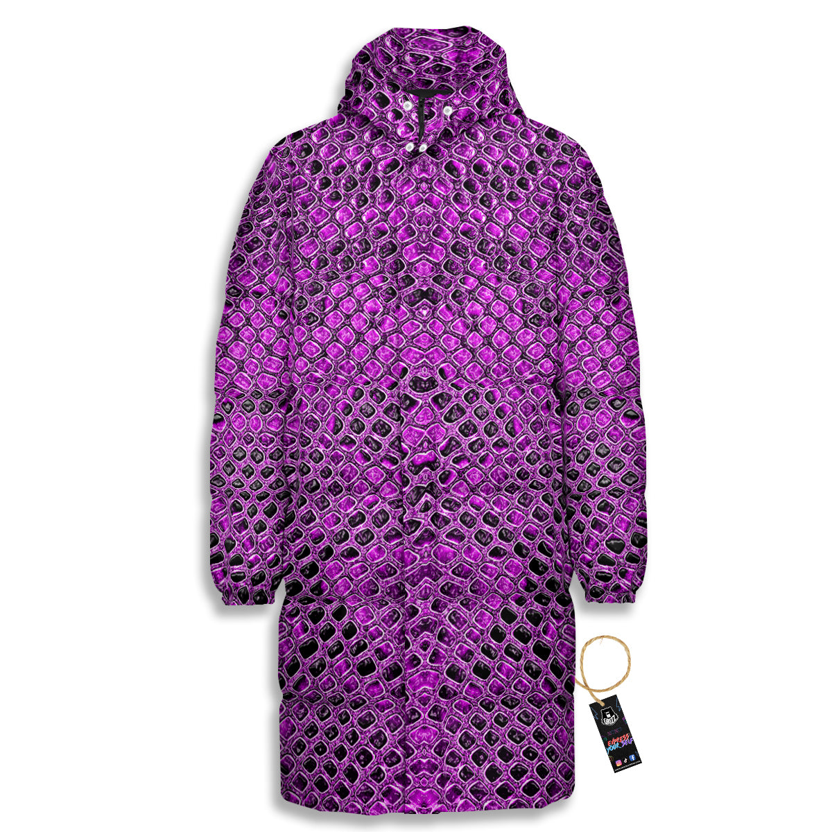 Snake Skin Purple Print Long Down Jacket-grizzshop
